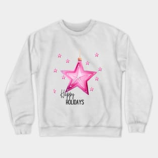 Happy Holidays with Pink Stars and Gold String Crewneck Sweatshirt